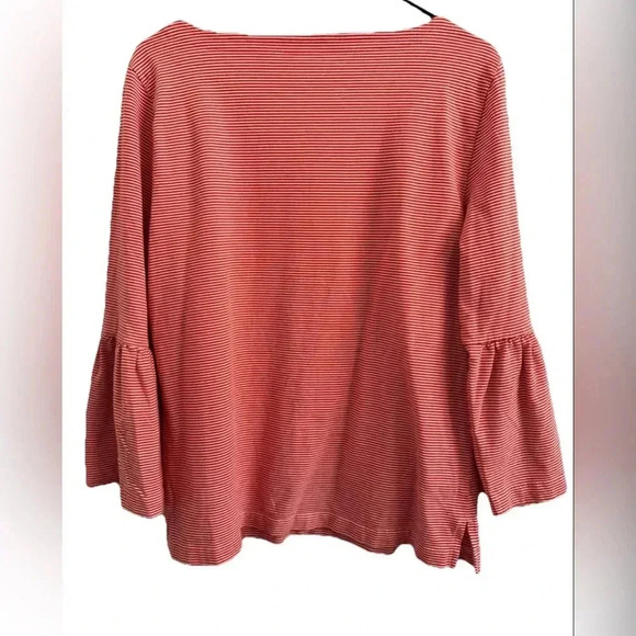 J. Crew Red & White Pinstriped 3/4 Bell Sleeve 100% Cotton Boat Neck Top Size L - Picture 5 of 16